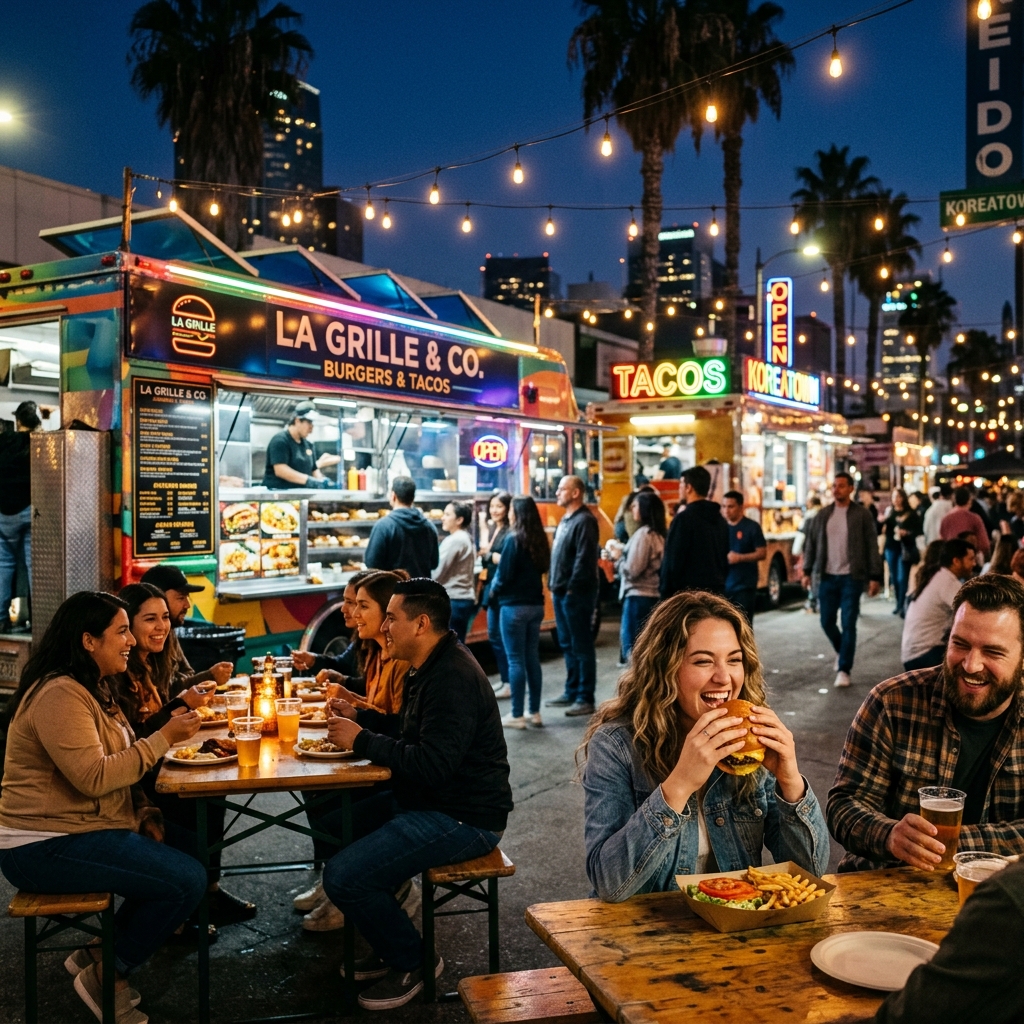 Vibrant LA Halal Food Scene at Night