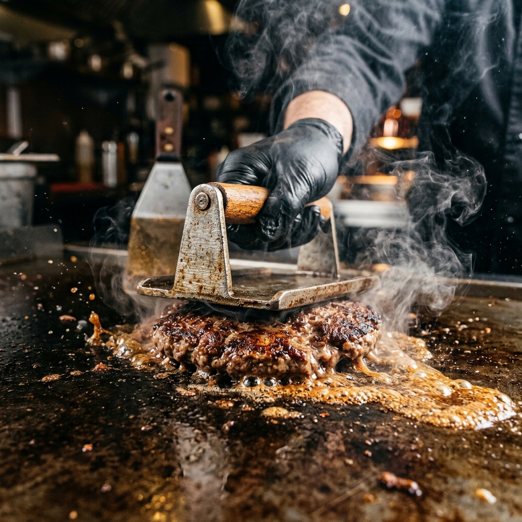 Smash Burger Patty Sizzling on a Grill